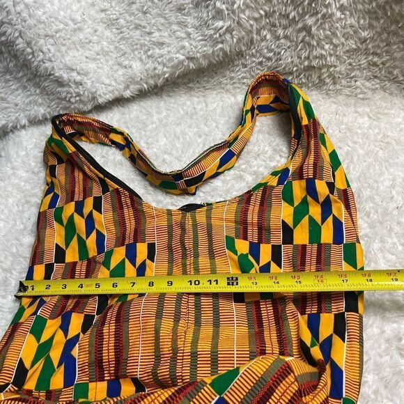 Colorful Kente extra large fabric bucket style shoulder crossbody bag - Picture 12 of 16